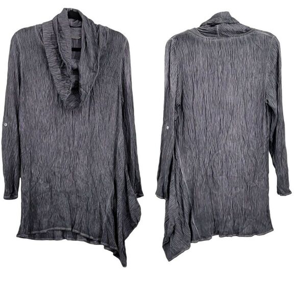 Soft Surroundings Top Tunic Crinkle Gauze Cowl Asymmetrical Tab Sleeve Gray M - Picture 3 of 17